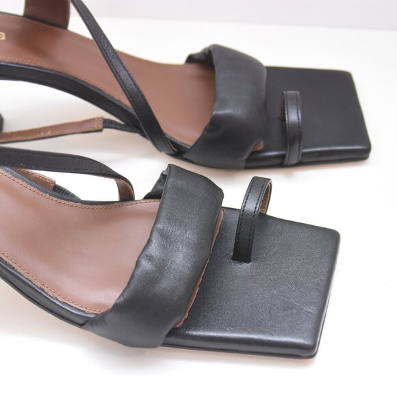 ALOHAS Asymmetrical Black Leather Heeled Open Toe Square Toe Sandal Shoes 40 US9 - Picture 6 of 16